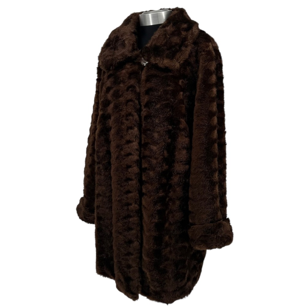 Vintage Dennis Basso Brown Faux Fur Coat Lapel Collar Winter Womens size M‎ - Picture 7 of 16